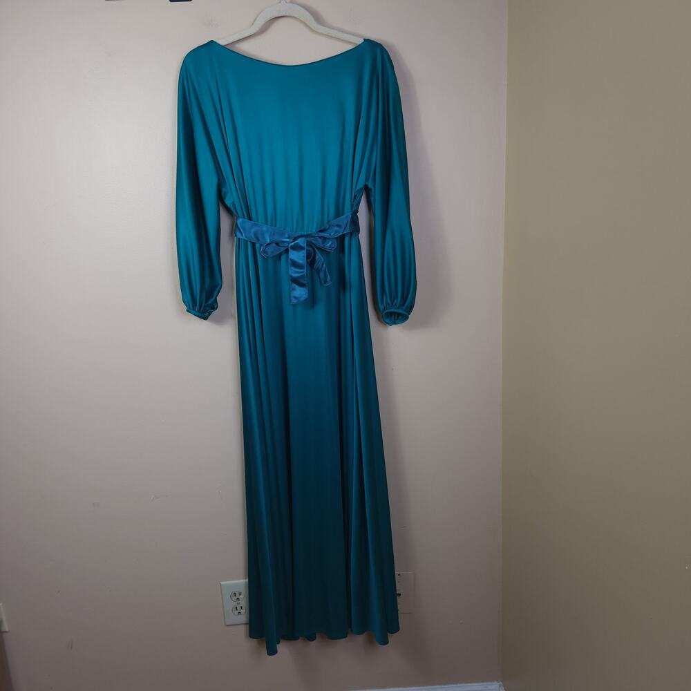 Vintage 1970's Victor Costa Cowl Back Maxi Dress in Teal Size S